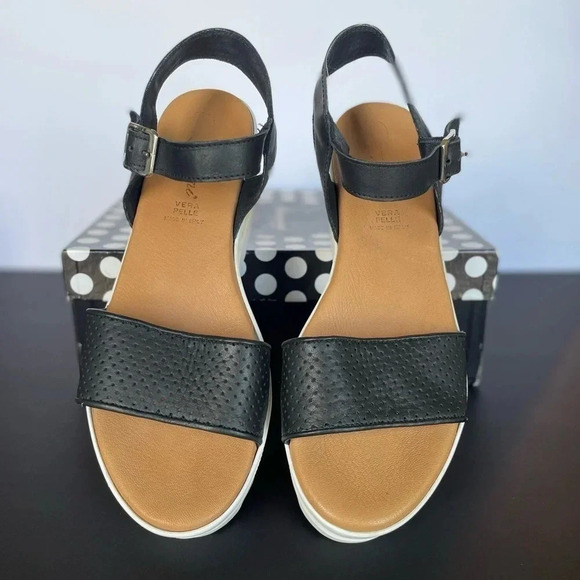 Piampiani Vera Pelle Ankle Strap Platform Sandals Black and White size 9 - Picture 2 of 13